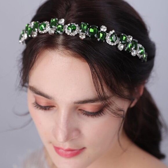 Bridal Rhinestone Headband Green Crystal Hair Hoop Wedding Party Accessory main image 6